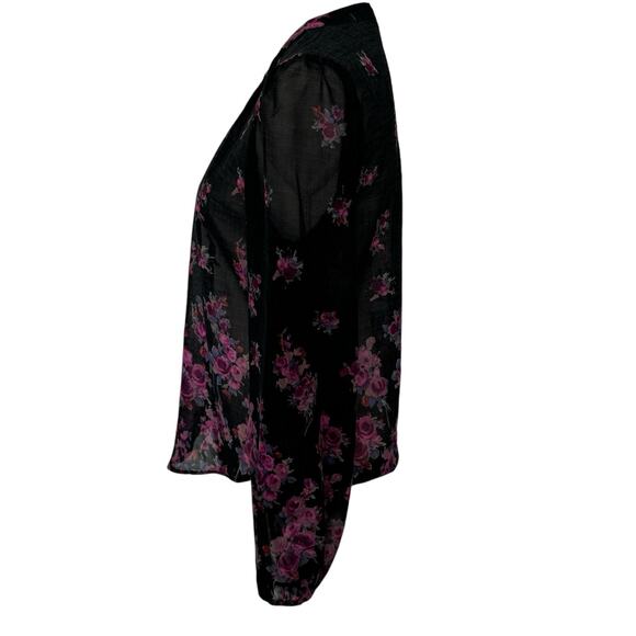 LILY WHITE Top Womens Medium Black Floral Cottagecore Feminine English Garden - Picture 4 of 8